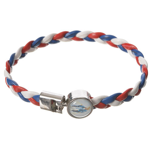 Braided bracelet, 20cm white, red, blue Miraculous Medal 1