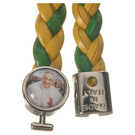 Braided bracelet, 20cm green and yellow with Pope Francis