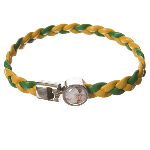 Braided bracelet, 20cm green and yellow with Pope Francis 1
