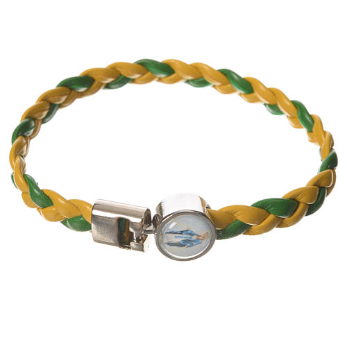 Braided bracelet, 20cm green and yellow with Miraculous Medal 1