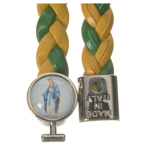 Braided bracelet, 20cm green and yellow with Miraculous Medal 2