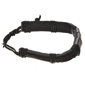 Bracelet in fake leather and hematite, S. Pio model