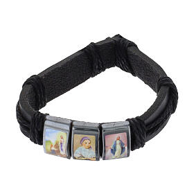 Bracelet in fake leather and hematite, S. Pio model