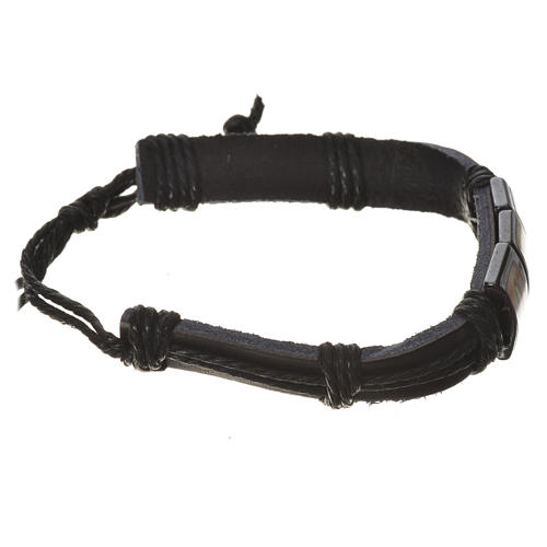 Bracelet in fake leather and hematite, S. Pio model 2