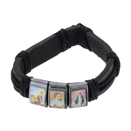 Bracelet in fake leather and hematite, S. Pio model 1