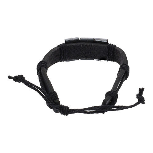 Bracelet in fake leather and hematite, S. Pio model 2