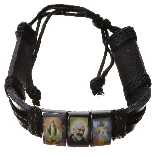 Bracelet similicuir hématite St. Pio 1