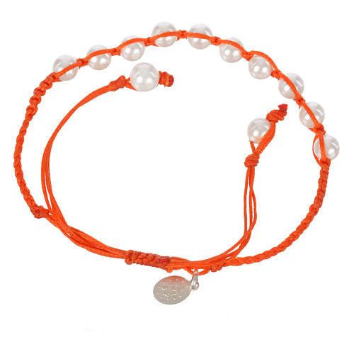 Bracelet Perle Blanche Méd. Miraculeuse Arg 925 cordon orange 2