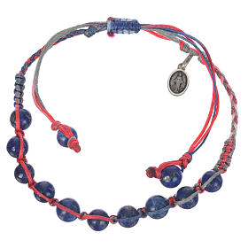 Bracelet Lapis-Lazuli Méd. Miraculeuse Arg 925 cordon multicolore