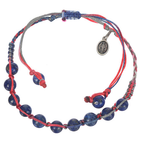 Bracelet Lapis-Lazuli Méd. Miraculeuse Arg 925 cordon multicolore 1
