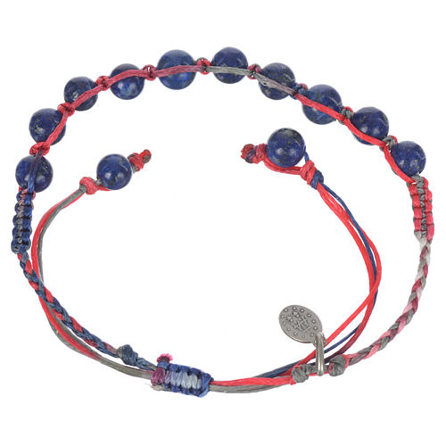 Bracelet in Lapis lazuli with Medal in silver and multicoloured cord 2
