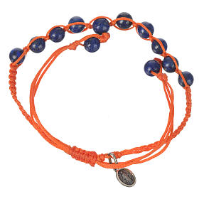 Armband Lapislazuli Wundermedaille Silber 925 orangefarbene Schnur