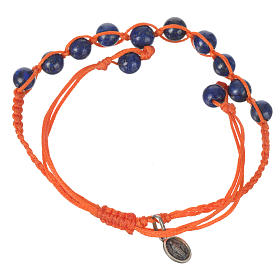 Bracelet Lapis-Lazuli Méd. Miraculeuse Arg 925 cordon orange