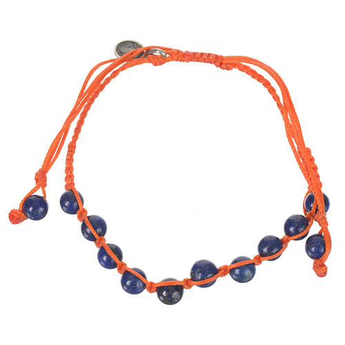 Bracelet in Lapis lazuli with Medal in silver and orange cord 1