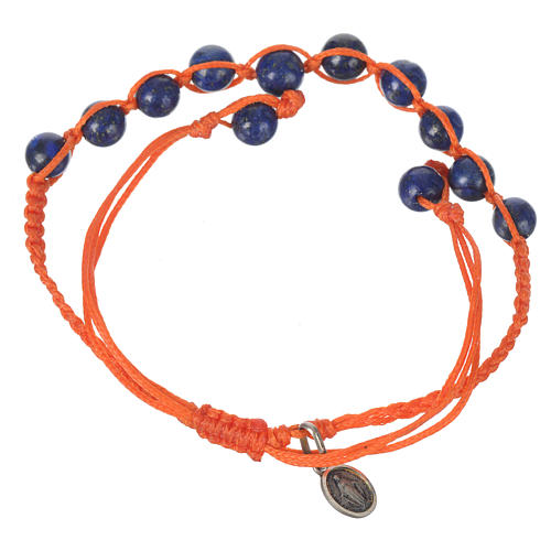 Bracelet in Lapis lazuli with Medal in silver and orange cord 2