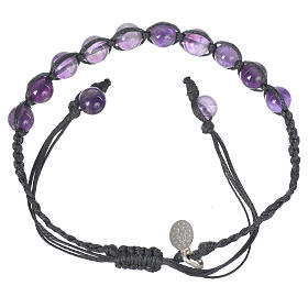 Bracelet in amethyst with Medal in silver and blue cord