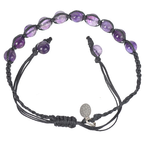 Bracelet in amethyst with Medal in silver and blue cord 2