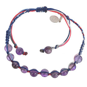 Bracelet in amethyst with Medal in silver and multicoloured cord