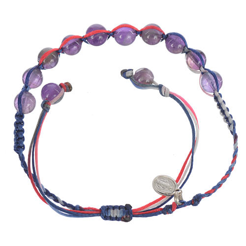 Bracelet in amethyst with Medal in silver and multicoloured cord 2