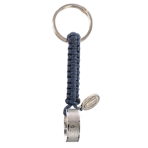 Key chain with Hail Mary prayer in Spanish, blue cord 1