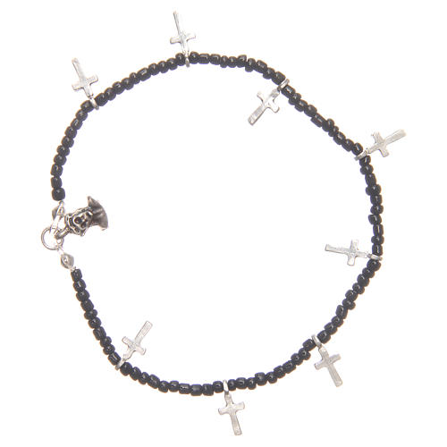 Armband schwarze Perlen und Kreuzen 1