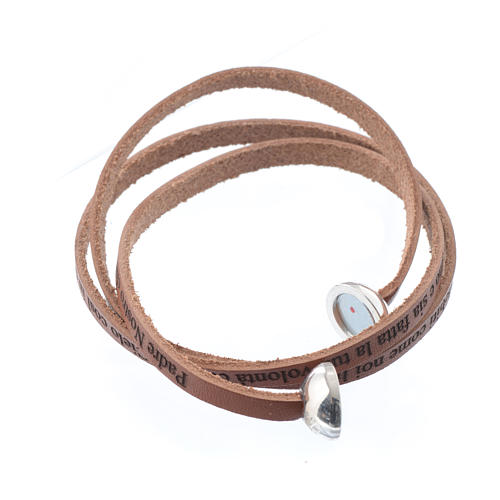 STOCK Leather bracelet with sphere Our Father for men brown 2