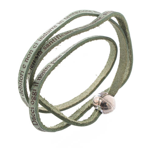 STOCK Leather bracelet with sphere Our Father for men green 1