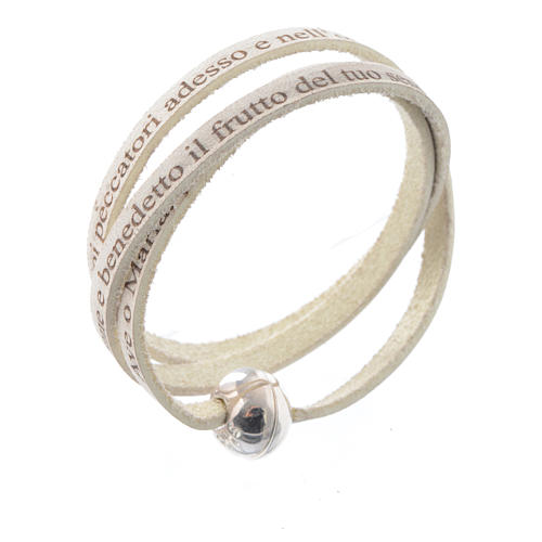 STOCK Leather sphere bracelet Hail Mary for women white 1