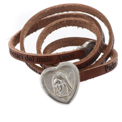 STOCK Leather bracelet with heart Our Father brown 2