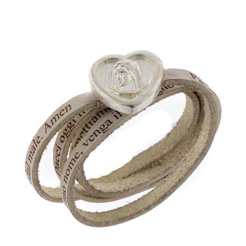 STOCK Leather bracelet with heart Our Father white 1