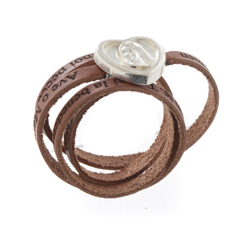 STOCK Leather bracelet with heart Hail Mary brown 1
