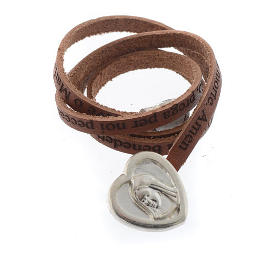 STOCK Leather bracelet with heart Hail Mary brown 2