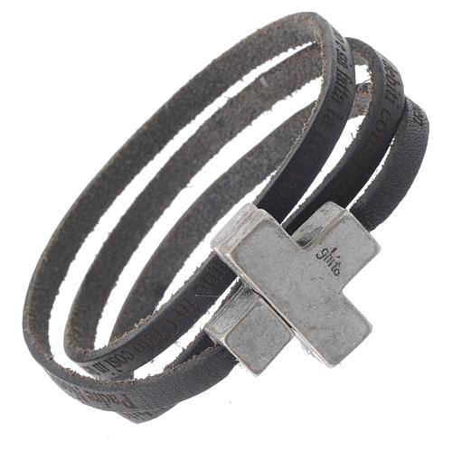 STOCK Leather bracelet with cross Our Father for men black 1