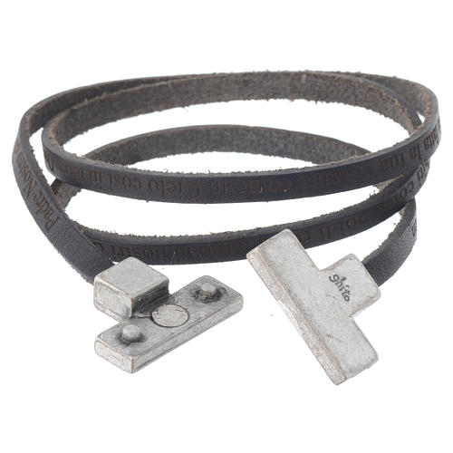 STOCK Leather bracelet with cross Our Father for men black 2