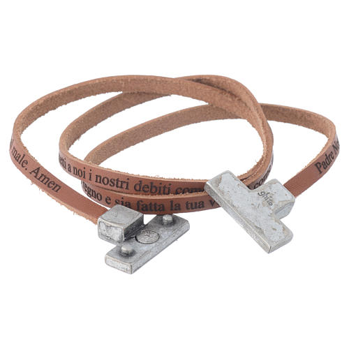 STOCK Leather bracelet with cross Our Father for men brown 2