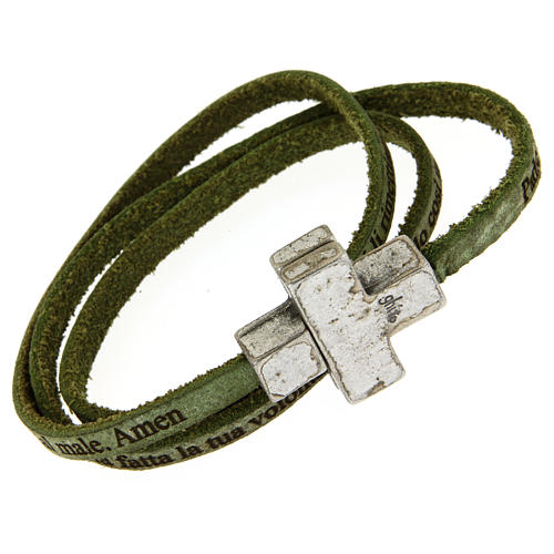 STOCK Leather bracelet with cross Our Father for men green 1