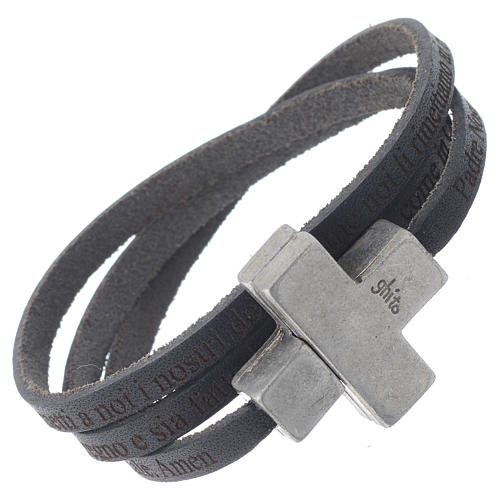 STOCK Leather bracelet with cross Our Father for women black 1