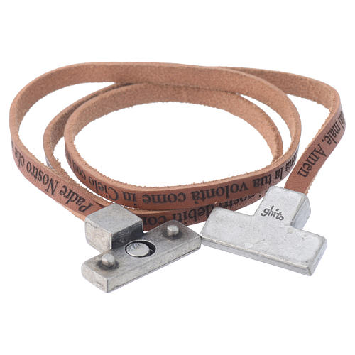 STOCK Leather bracelet with cross Our Father for women brown 2