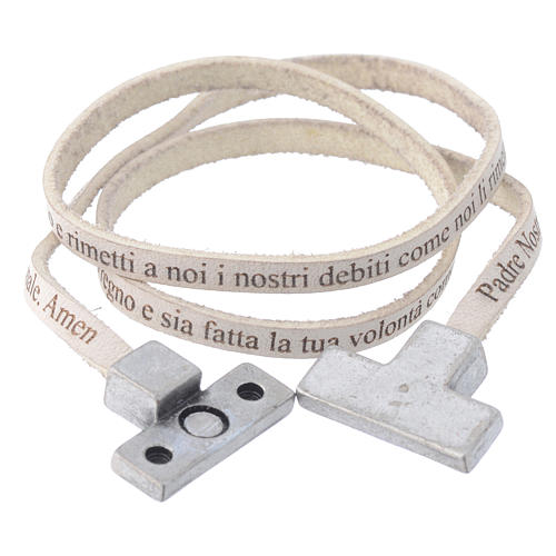 STOCK Leather bracelet with cross Our Father for women white 2