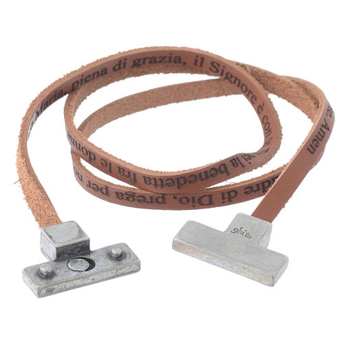 STOCK Leather bracelet with cross Hail Mary for men brown 2