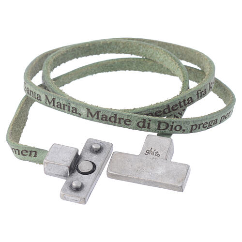 STOCK Grűnes Herrenarmband aus Leder mit Kreuz und Ave Maria-Gebet 2