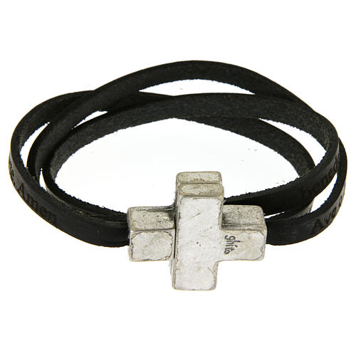 STOCK Leather bracelet with cross Hail Mary for women black 1