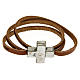STOCK Leather bracelet with cross Hail Mary for women brown s1