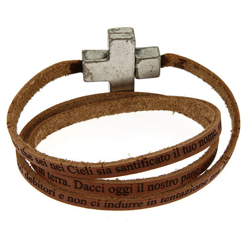STOCK Leather bracelet with cross Hail Mary for women brown 2