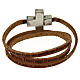 STOCK Leather bracelet with cross Hail Mary for women brown s2