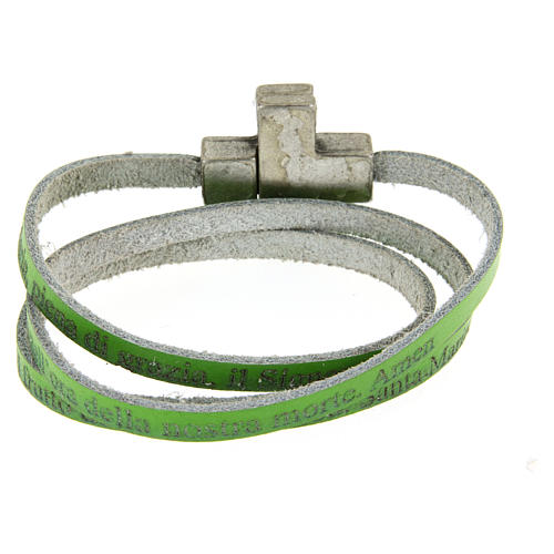 STOCK Leather bracelet with cross Hail Mary for women green 2