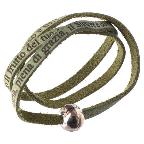 STOCK Leather bracelet with sphere Hail Mary for women green 1