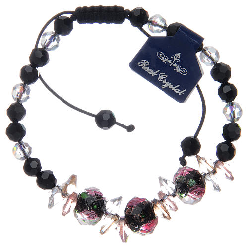 Bracelet with cord, crystal grains and black roses 2