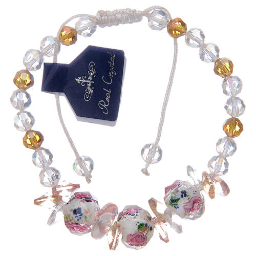 Pulseira fio com contas em cristal rosas branco 1