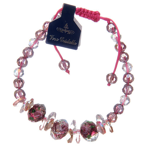 Bracelet en corde grains en cristal avec roses 1